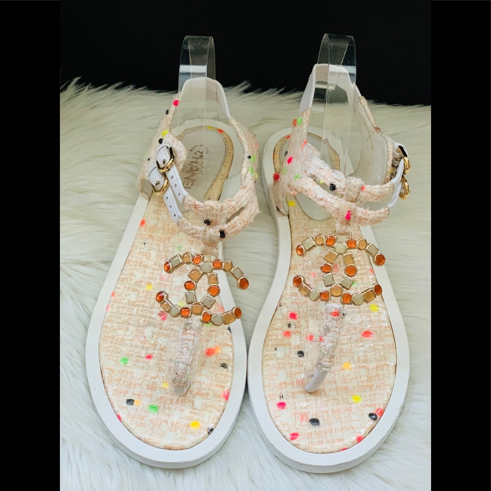 🍾🥂2xHost Pick🥳Chanel Tweed Summer Bliss Sandals - Picture 2 of 8